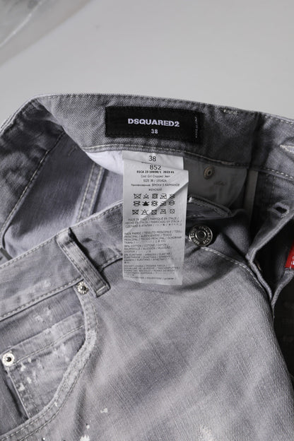 Gray Washed Mid Waist Tapered Jeans