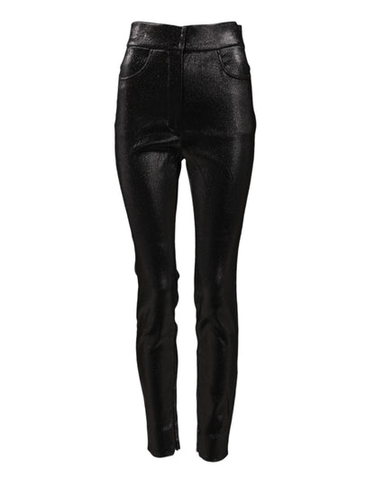 Black Cotton Stretch Silver Lurex Thread Pants
