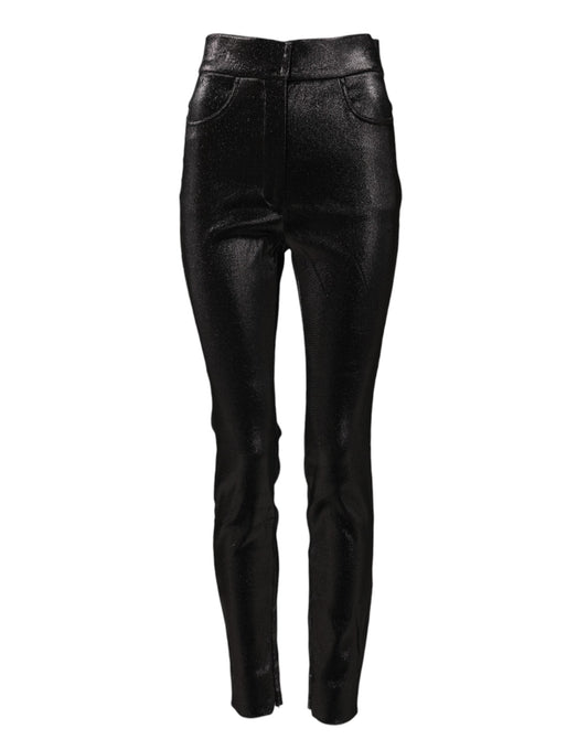 Black Cotton Stretch Silver Lurex Thread Pants