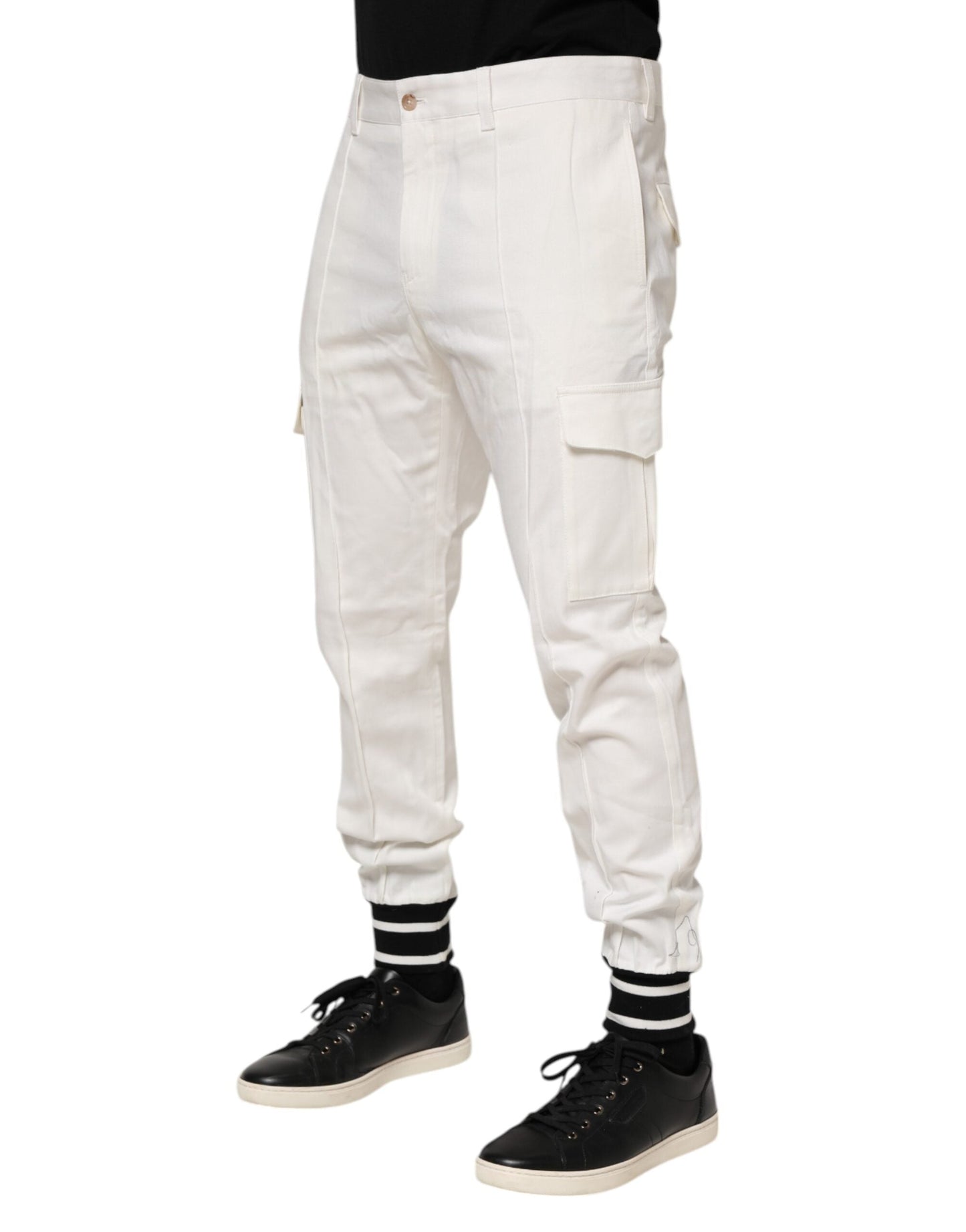White Cotton Jogger Cargo Skinny Men Pants