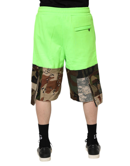 Green Patchwork Cargo Bermuda Men Shorts
