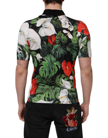 Multicolor Floral Silk Collared Polo T-shirt