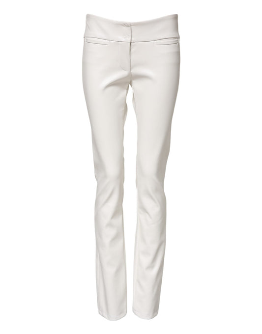White Polyurethane High Waist Tapered Pants