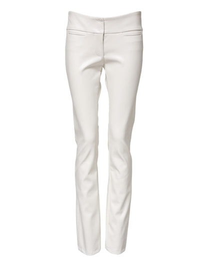 White Polyurethane High Waist Tapered Pants