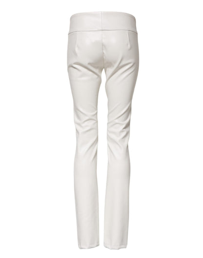 White Polyurethane High Waist Tapered Pants