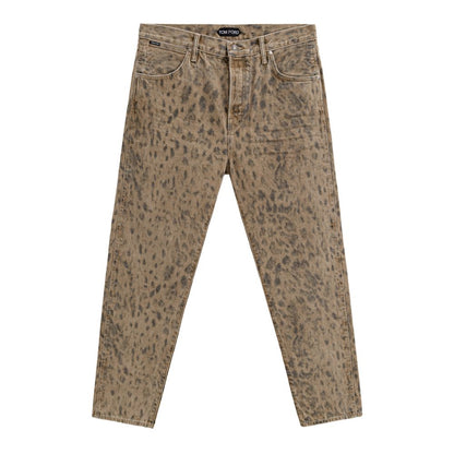 Beige Cotton Tapered Jean