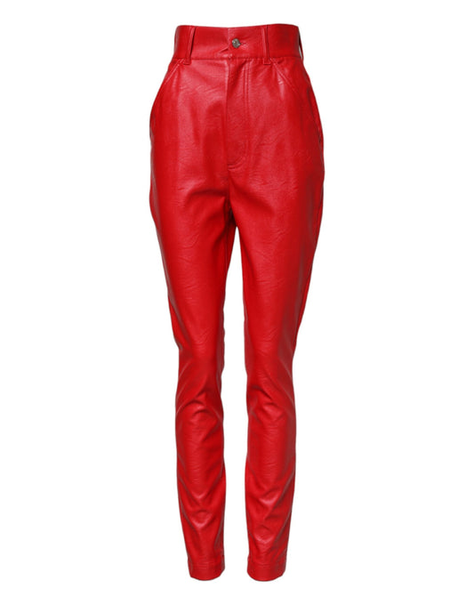 Red Viscose High Waist Tapered Trouser Pants