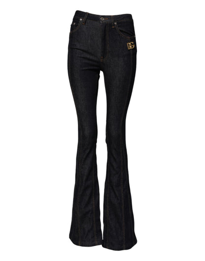 Black Cotton Mid Waist Bootcut Denim Jeans