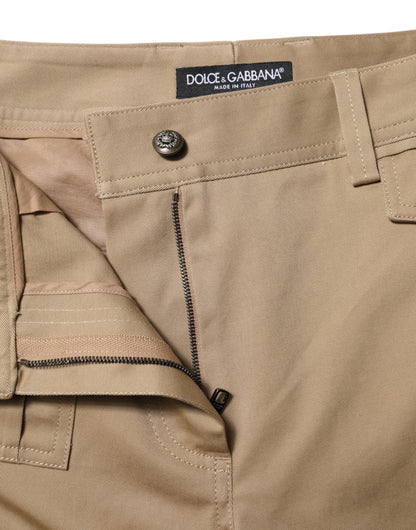 Beige Mid Waist Cargo Tapered Pants