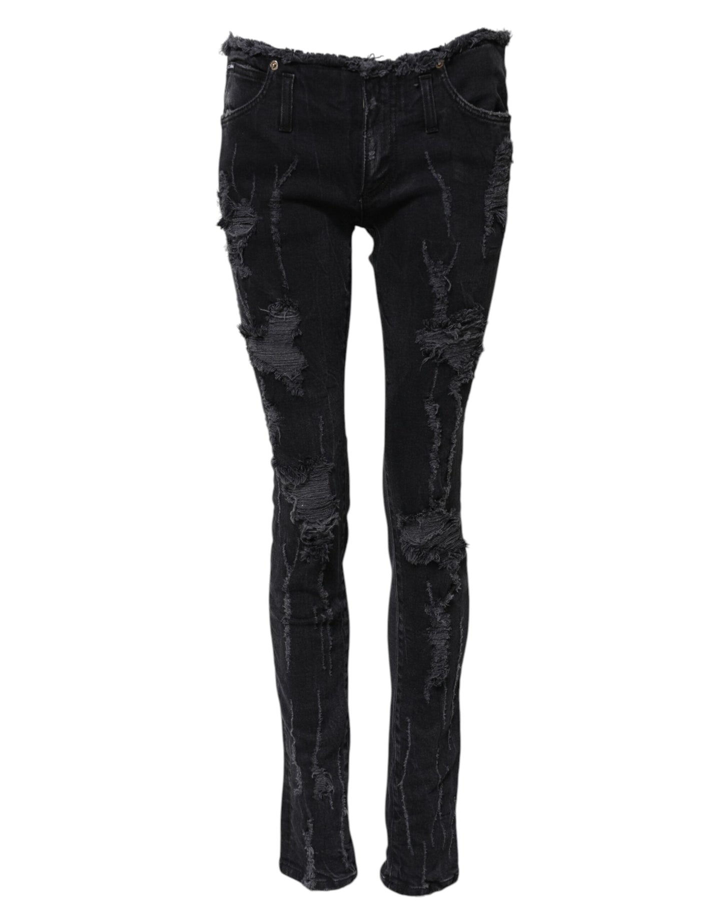 Black Cotton Tattered Skinny Denim Jeans