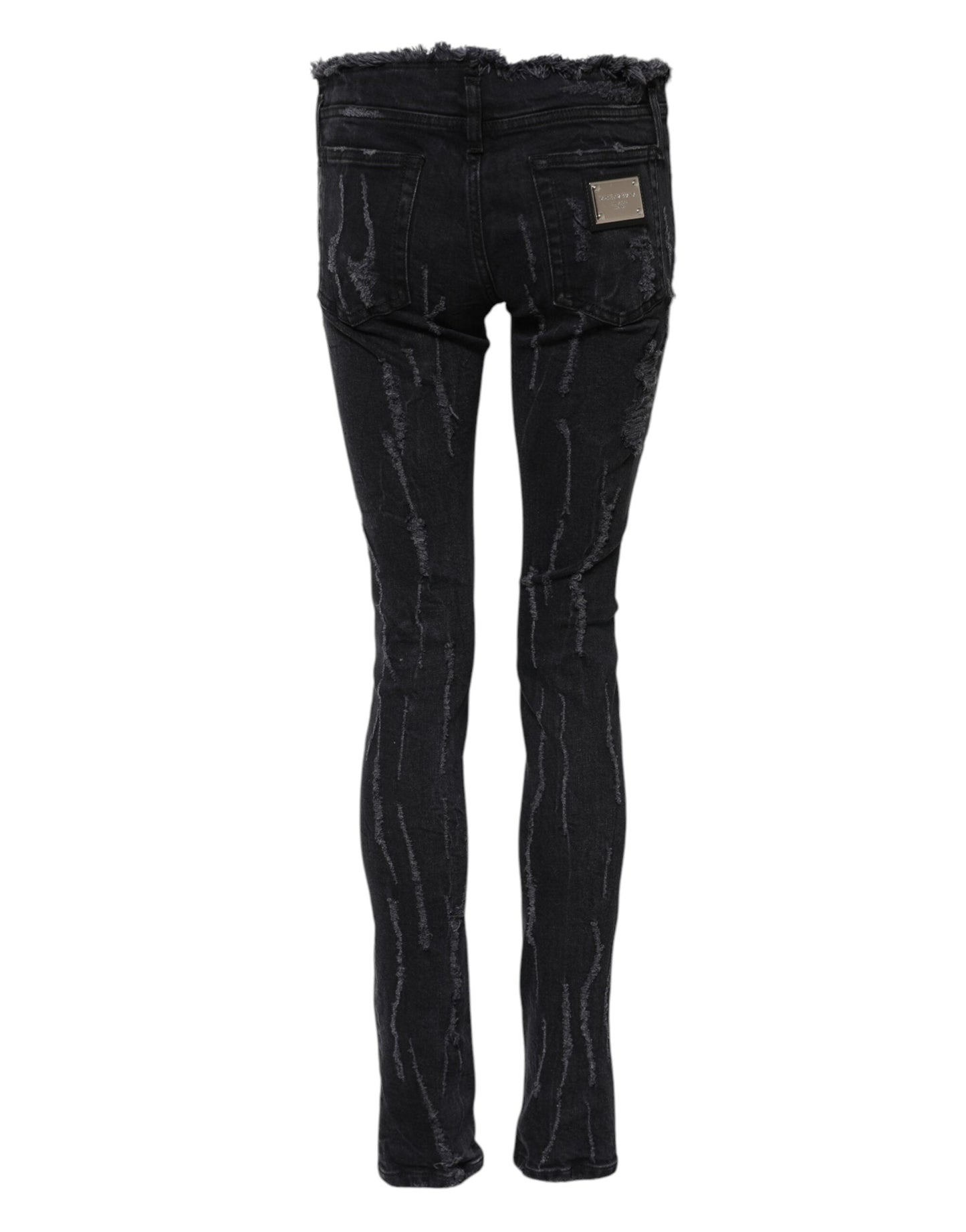 Black Cotton Tattered Skinny Denim Jeans