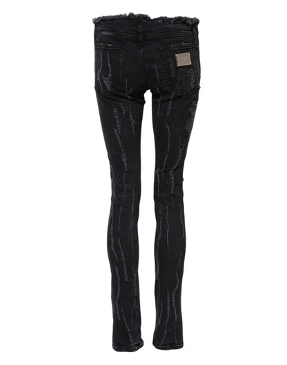 Black Cotton Tattered Skinny Denim Jeans