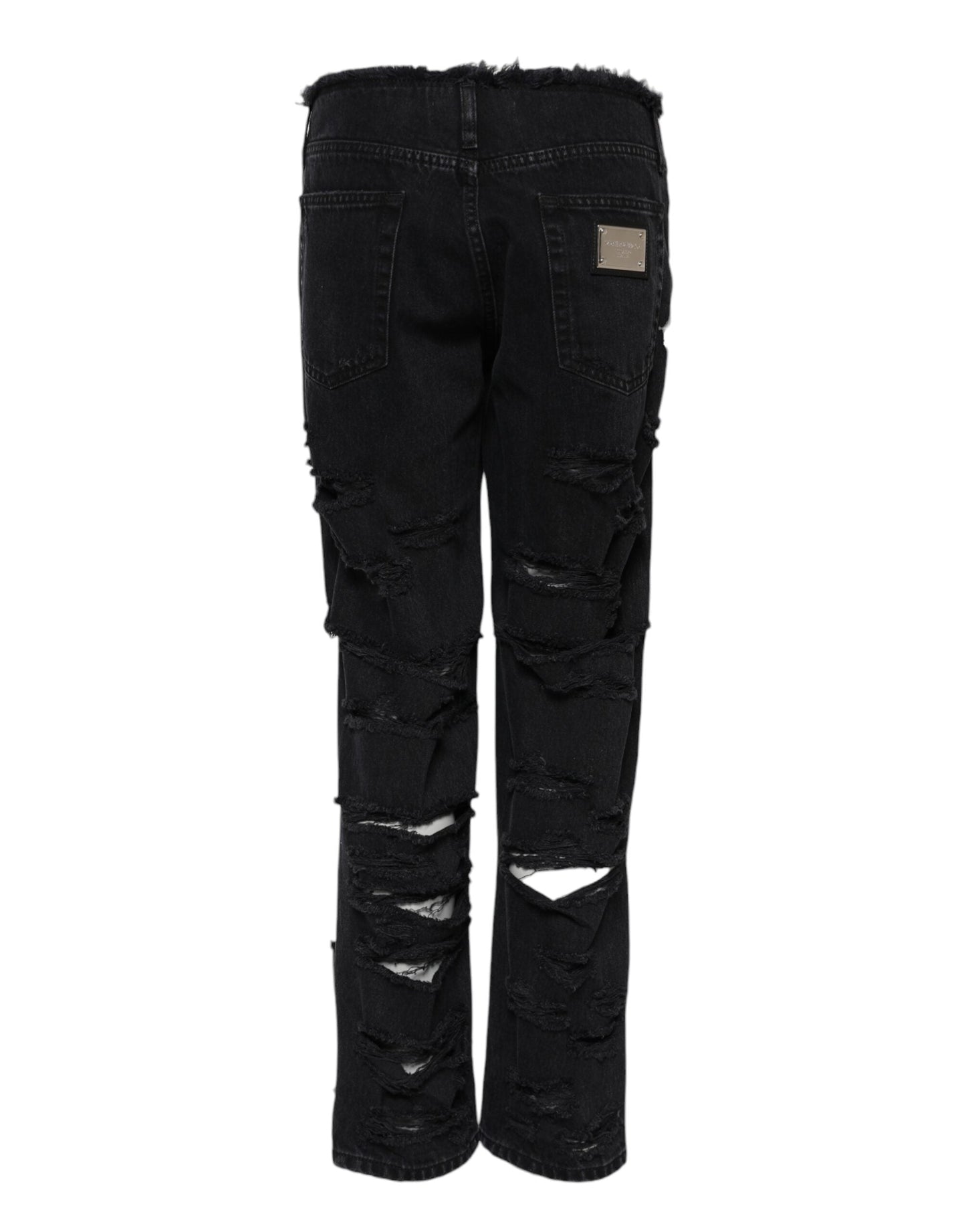 Black Cotton Tattered Mid Waist Denim Jeans
