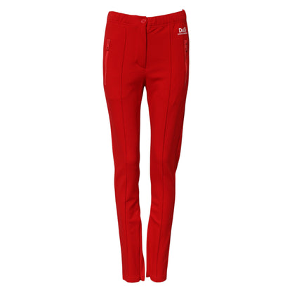 Red Mid Waist Slim Fit Pants