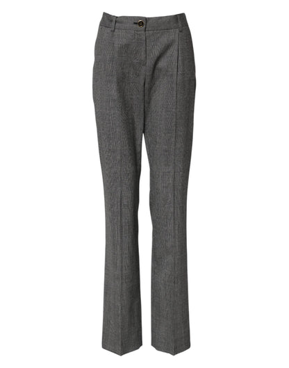 Gray Checkered High Waist Flared Pants