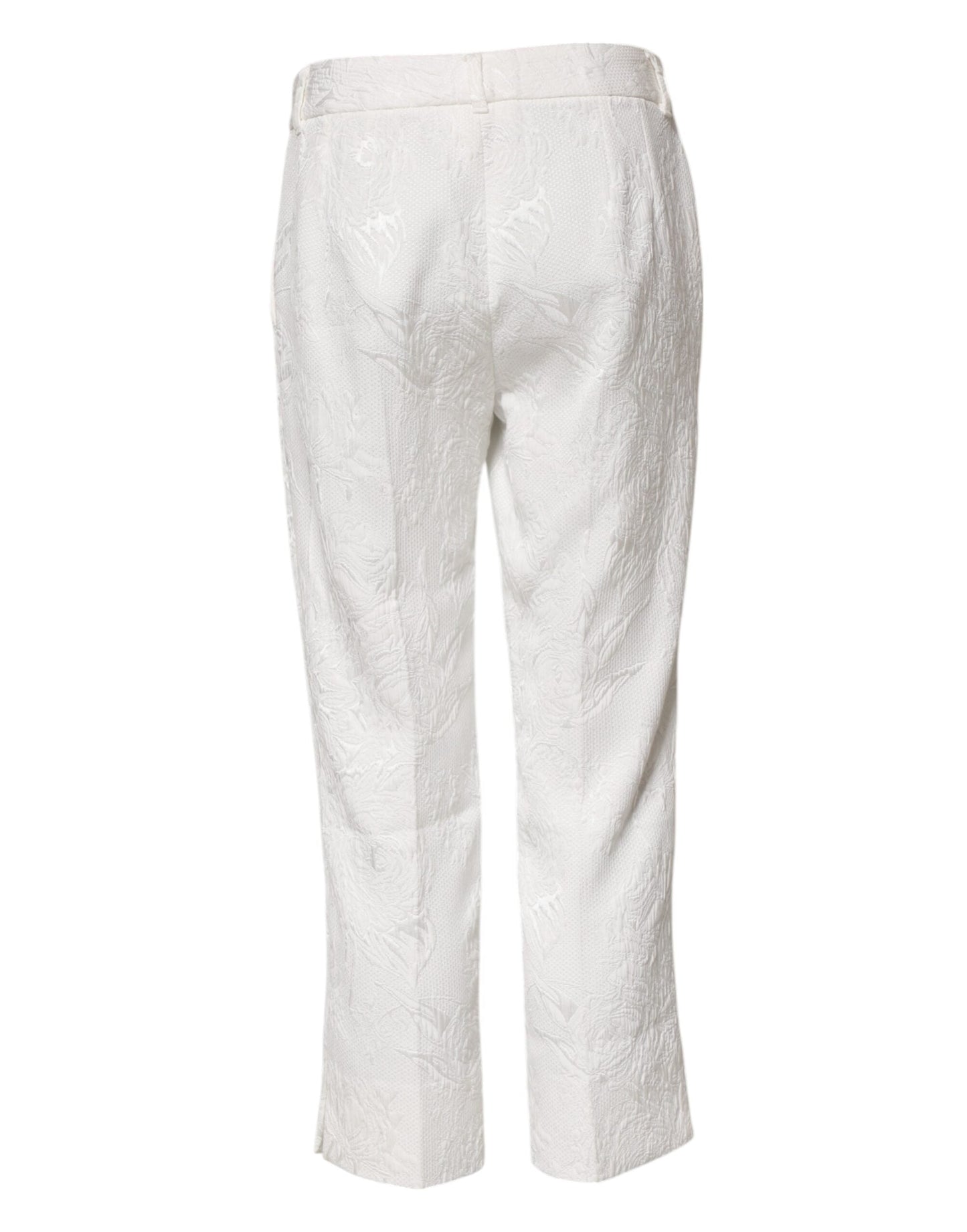 White Cotton Floral Jacquard Pants