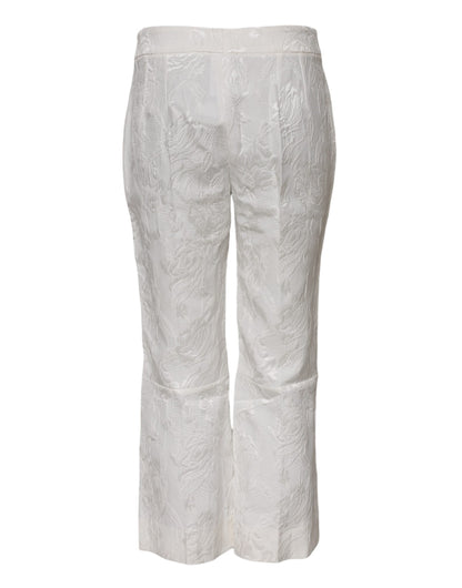 White Cotton Floral Jacquard Pants