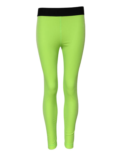 Green Nylon Slim Fit Leggings Pants