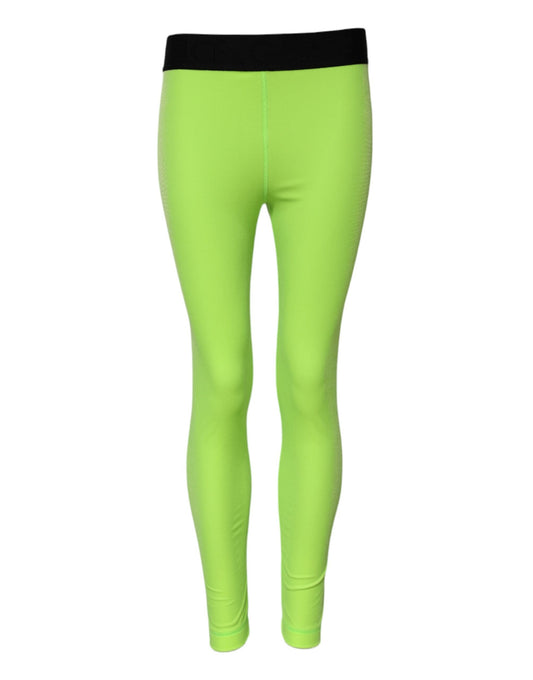 Green Nylon Slim Fit Leggings Pants