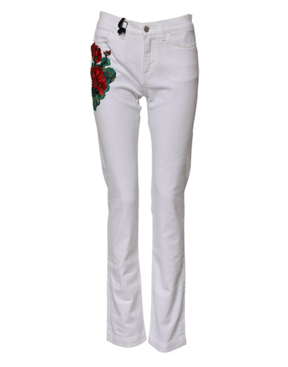 White Floral Embroidery GIRLY Denim Jeans