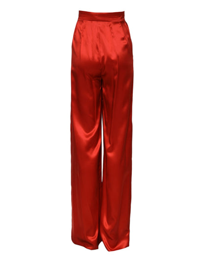 Red Satin High Waist Wide Leg Pants