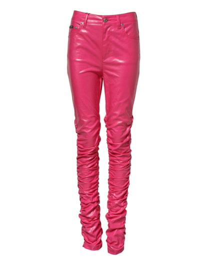 Pink Cotton High Waisted Skinny Denim Jeans