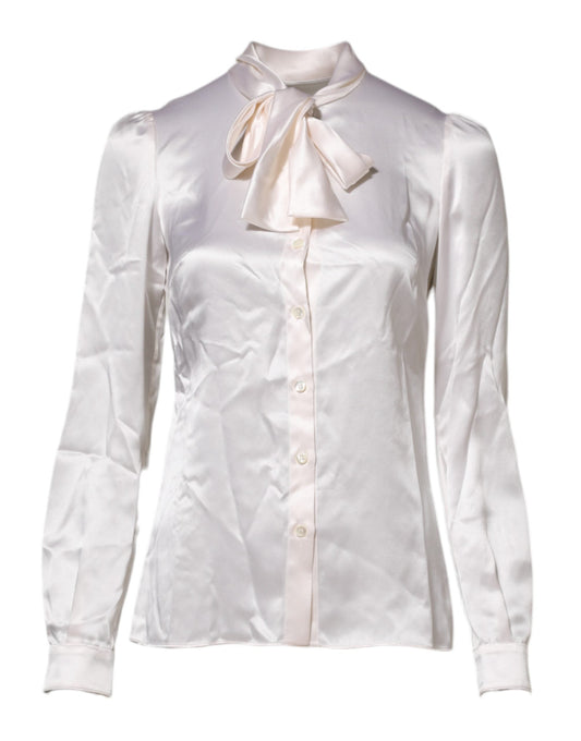 White Ascot Collar Long Sleeve Blouse Top