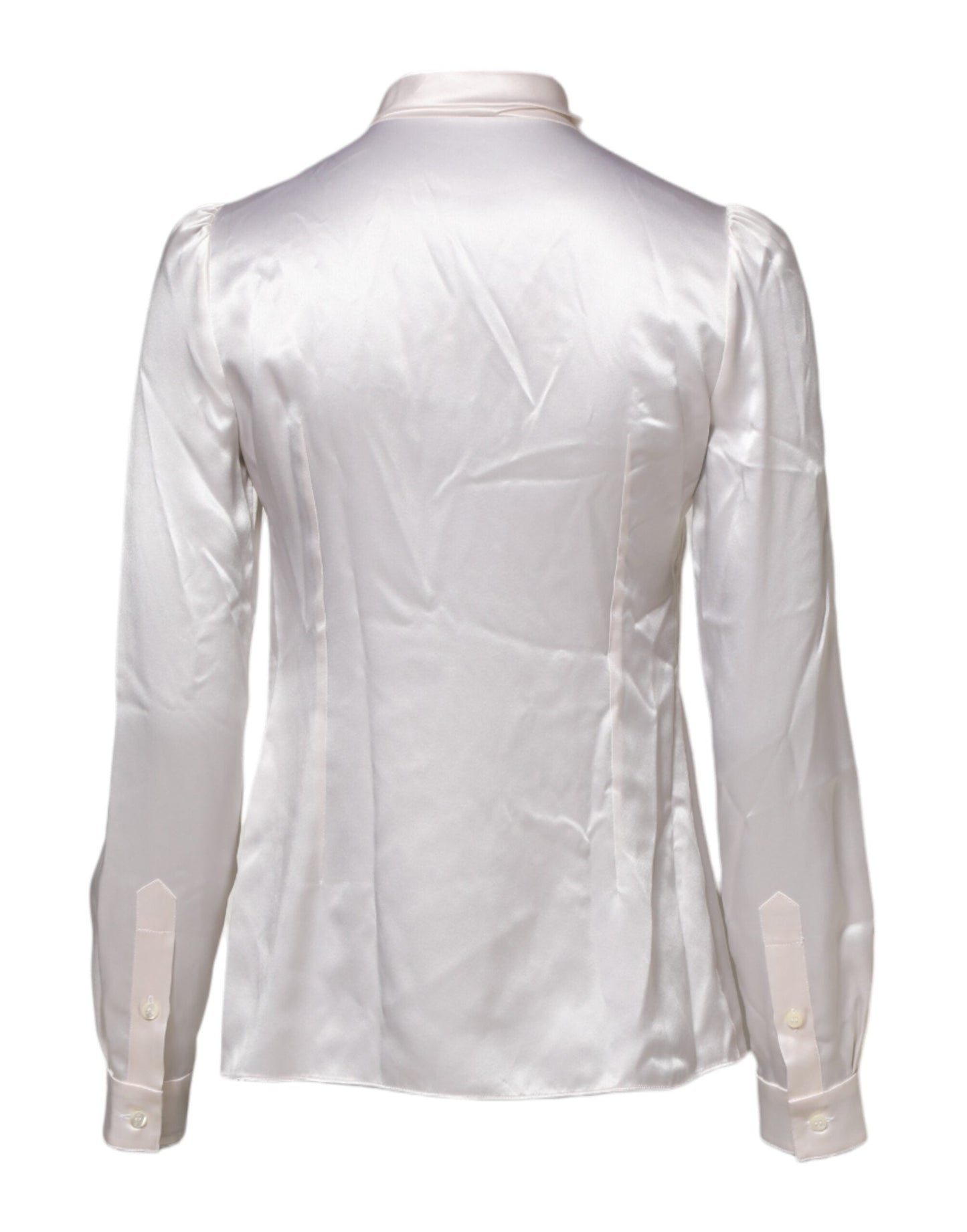 White Ascot Collar Long Sleeve Blouse Top
