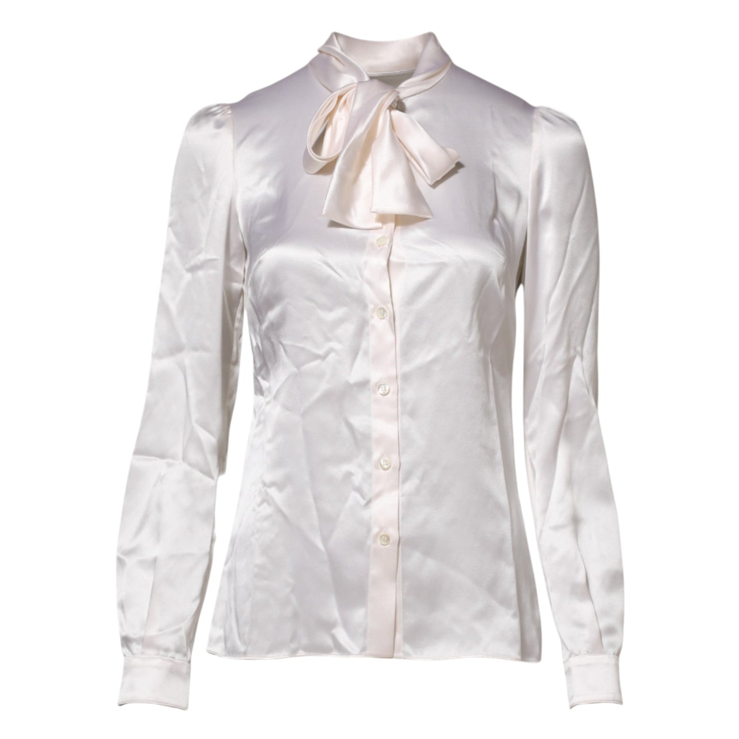 White Ascot Collar Long Sleeve Blouse Top