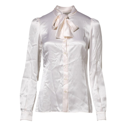 White Ascot Collar Long Sleeve Blouse Top