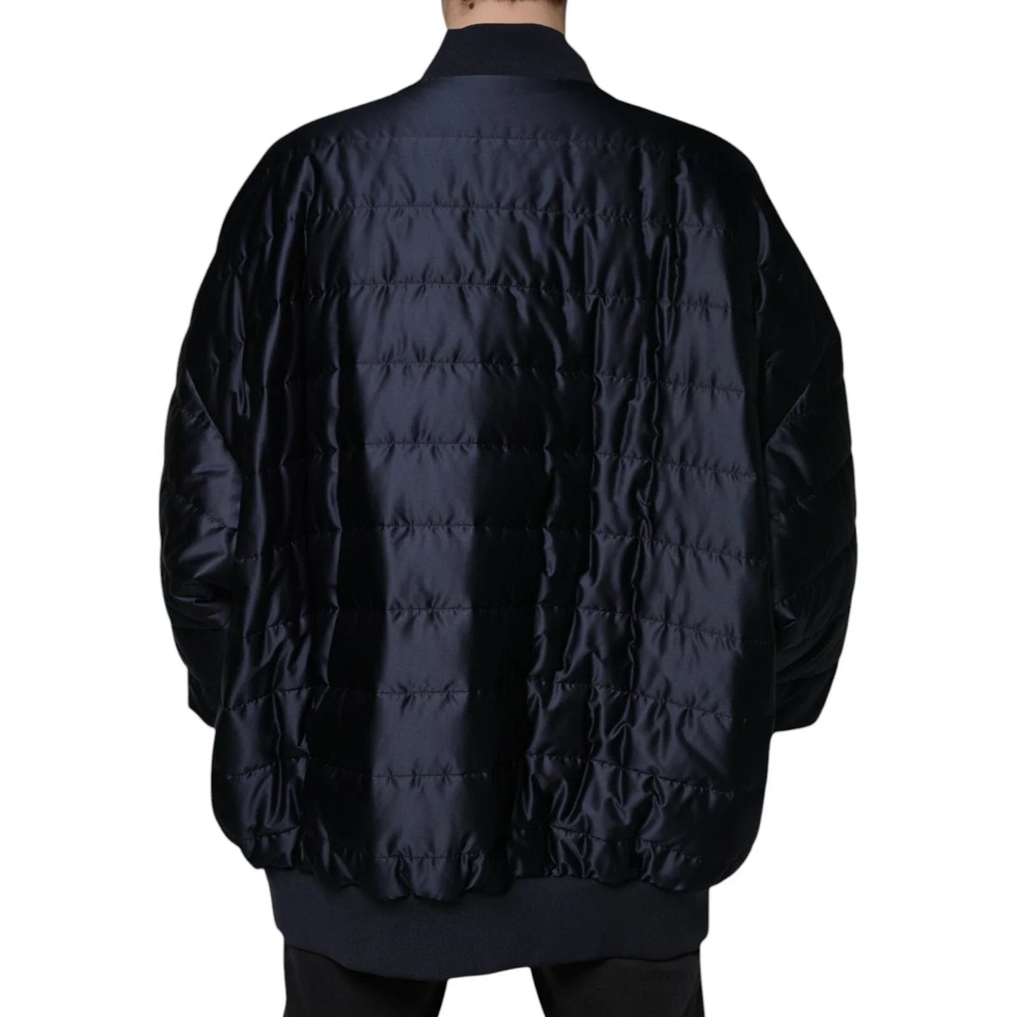 Dark Blue Quilted Full Zip Bomber Jacket
