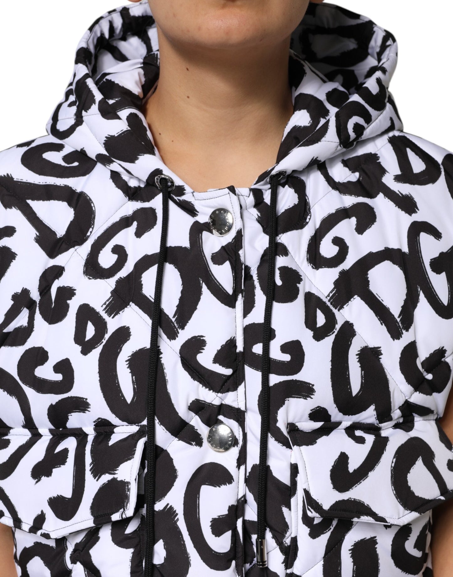 White DG Mania Hooded Sleeveless Puffer Jacket