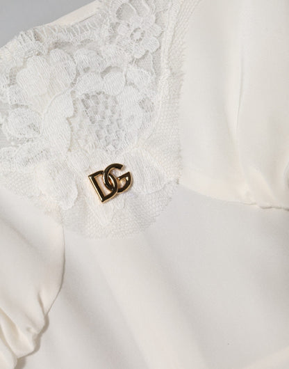 White Lace Gold DG Logo Silk Dress Sleepwear