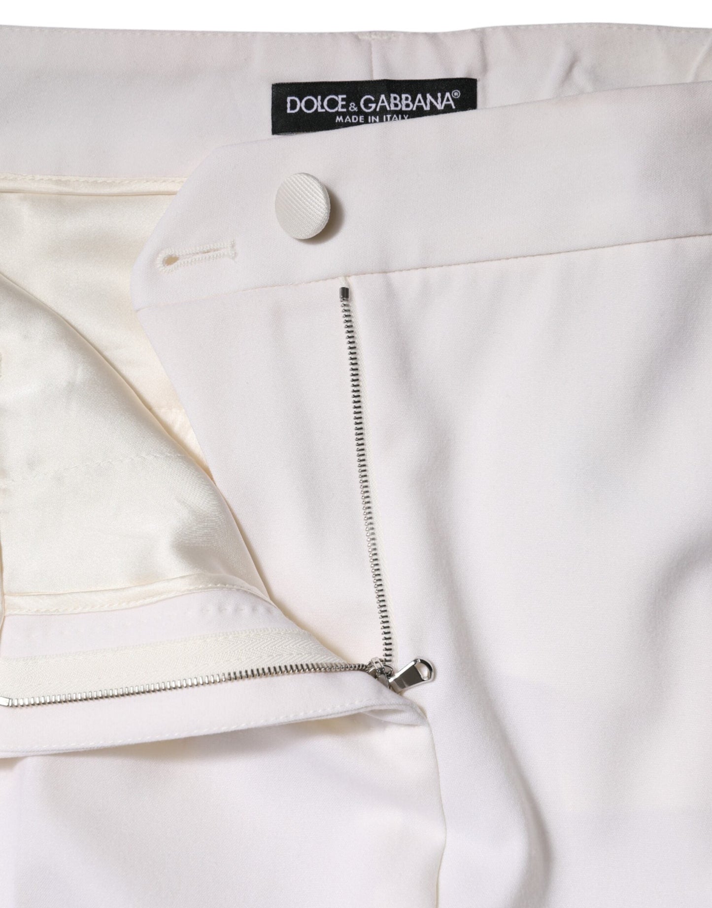 White Wool Mid Waist Tapered Pants