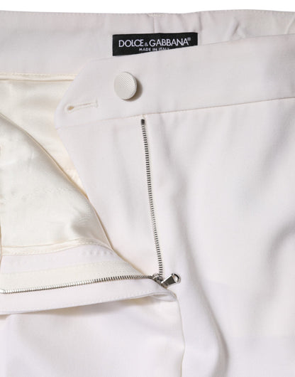 White Wool Mid Waist Tapered Pants