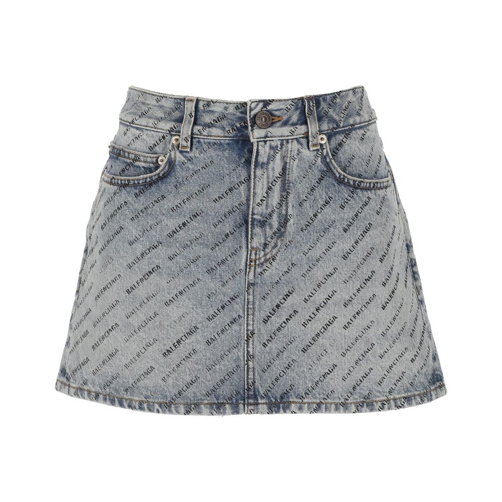 Logo Print Denim Skirt