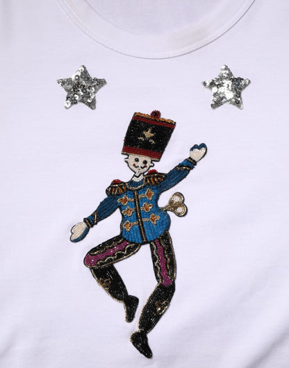 White Cotton Sequin Embellished Top T-shirt