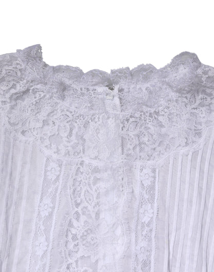 White Cotton Floral Lace Long Sleeves Top