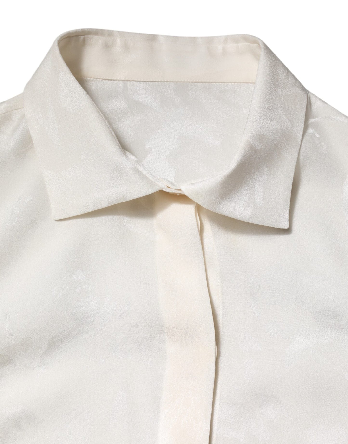 White Silk Long Sleeves Collared Shirt Top