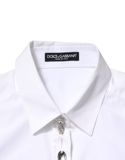 White Crystal Embellished Collared Shirt Top