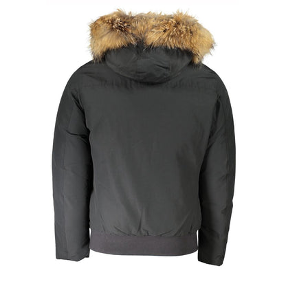 Gray Cotton Men Jacket with Hood and Removable Fur
