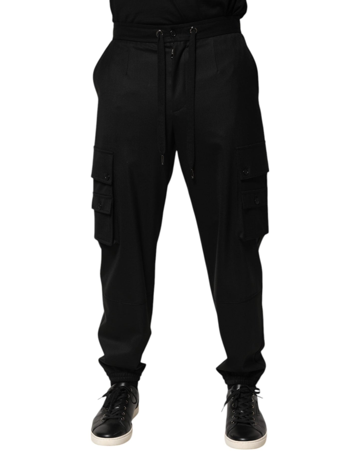 Solid Black Cargo Jogger Men Sweatpants Pants