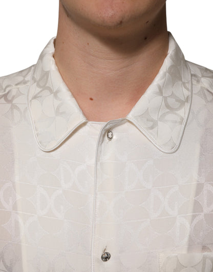 White Silk DG Logo Print Long Sleeves Shirt