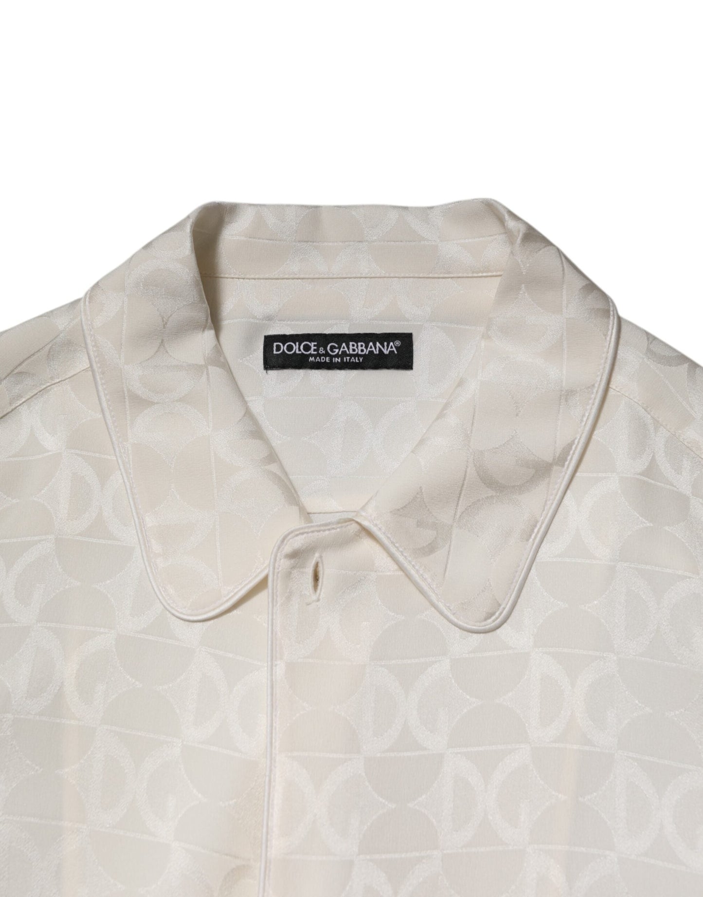 White Silk DG Logo Print Long Sleeves Shirt