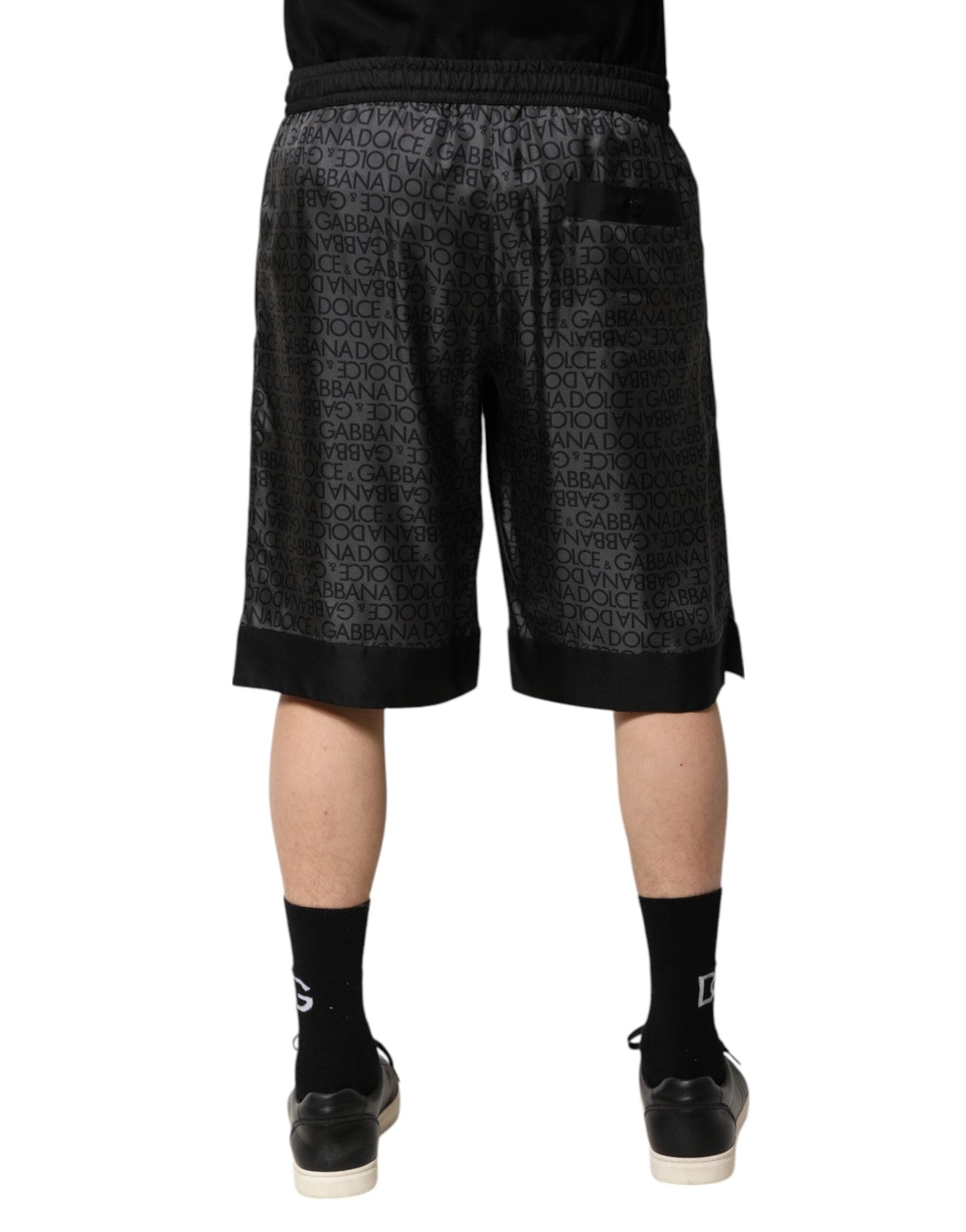Gray Black Silk DG Logo Men Bermuda Shorts