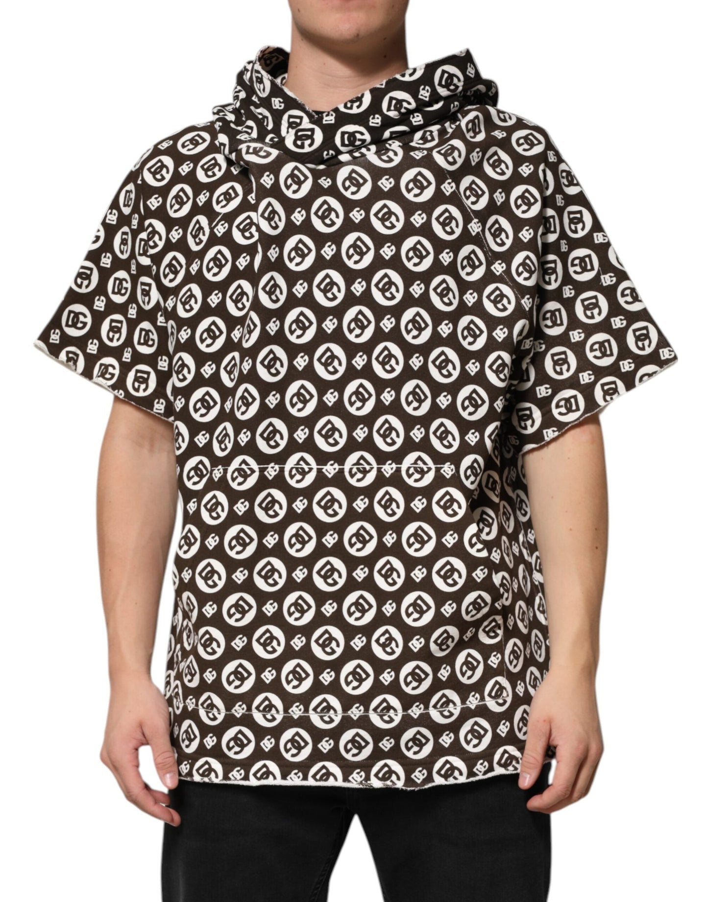 Brown White DG Logo Short Hoodie Sweater