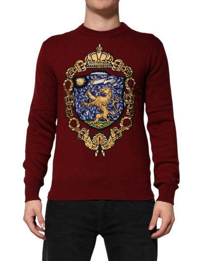 Burgundy Cashmere Lion Crest Pullover Sweater