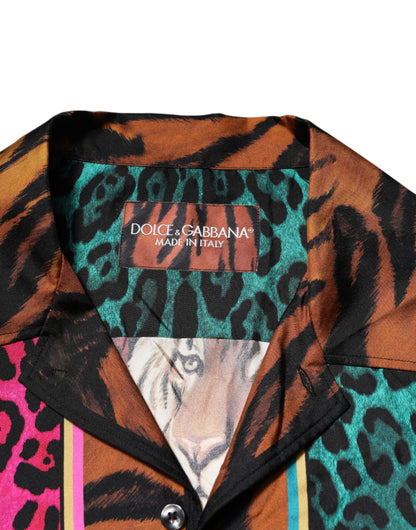 Multicolor Silk Tiger Print Hawaiian T-shirt