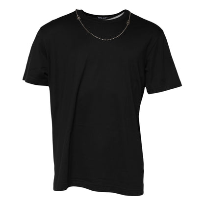 Black Chain Necklace Cotton Crewneck T-shirt