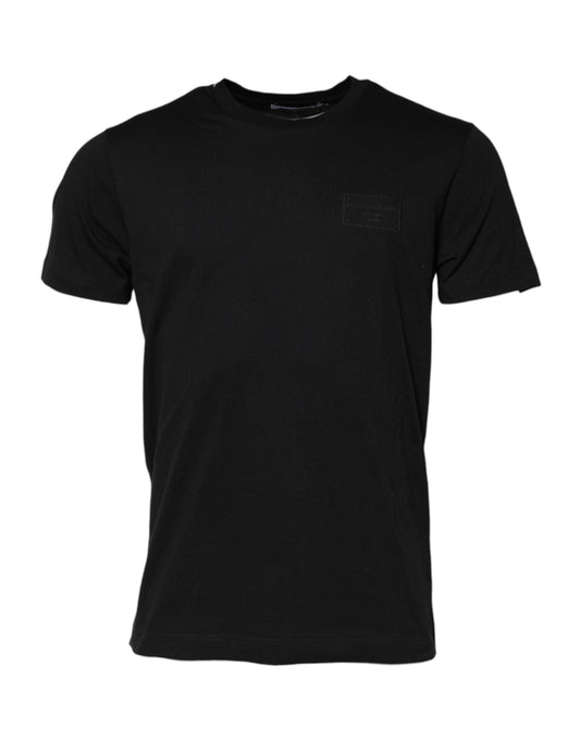 Black Logo Plaque Cotton Crew Neck T-shirt